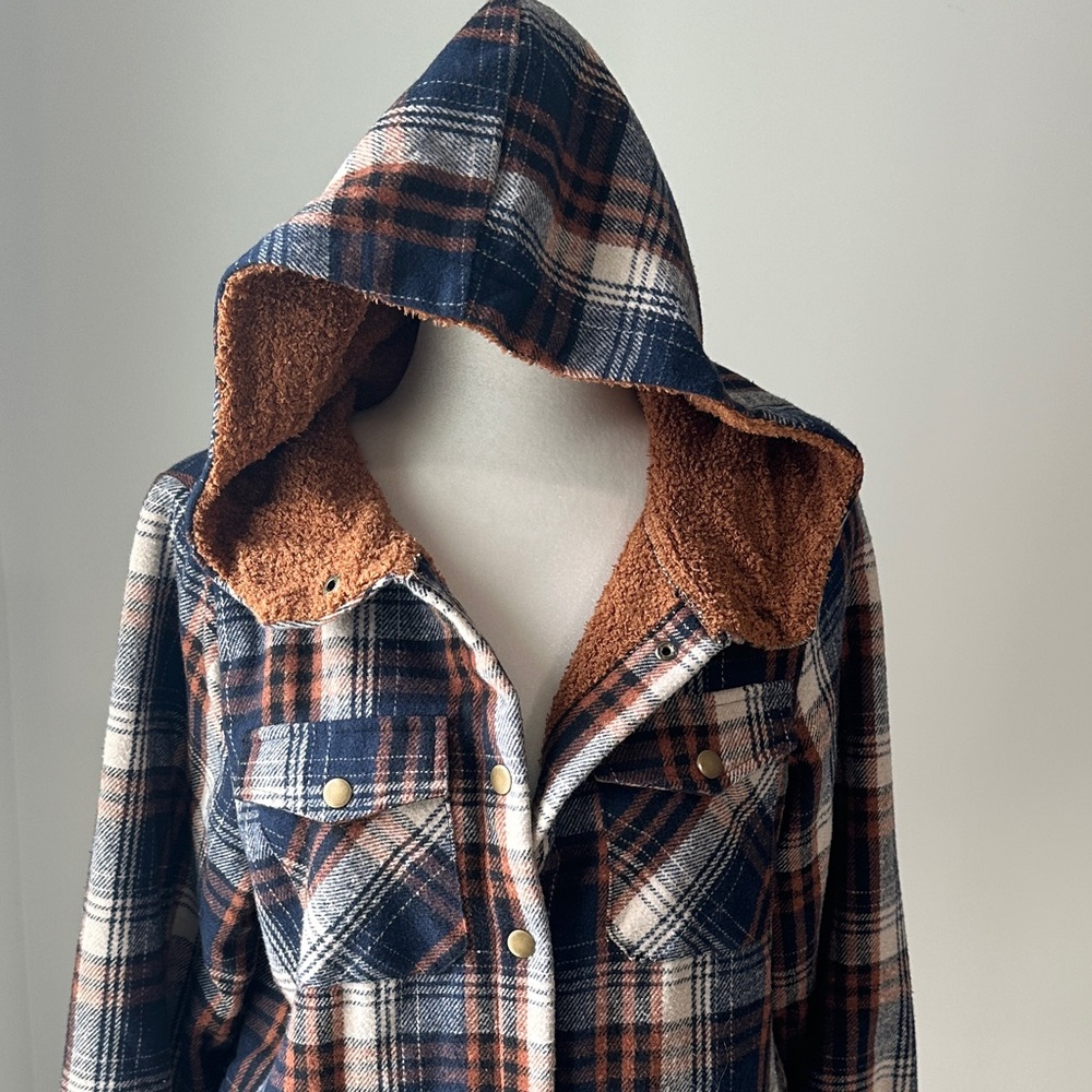 Dokotoo Womens Plaid Shacket Jacket Sherpa Fleece hood - Picture 8 of 13